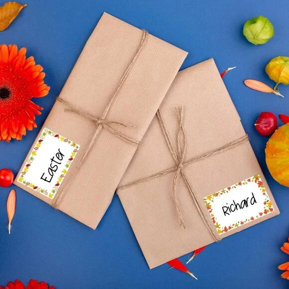 210 Pcs Fall Name Tag Stickers -3''x 2'' Self Adhesive Pumpkin Maple Leaves Name - Picture 5 of 7